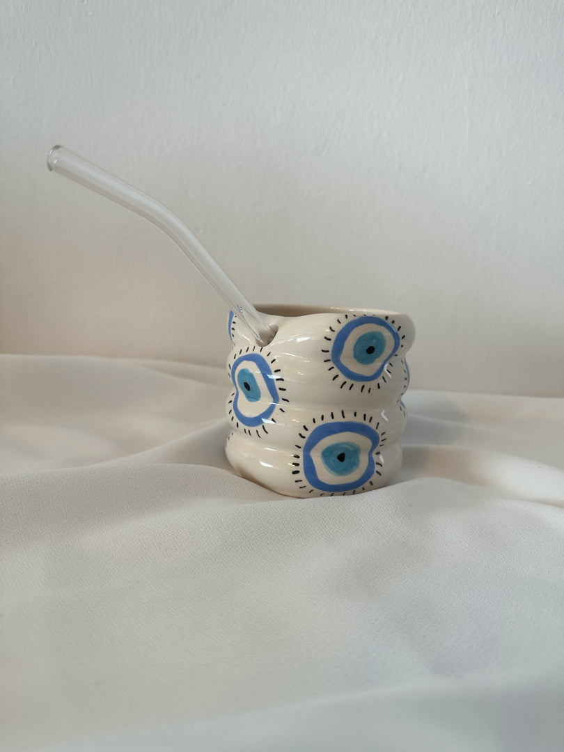 Keramik Becher mit Strohhalm Nazar