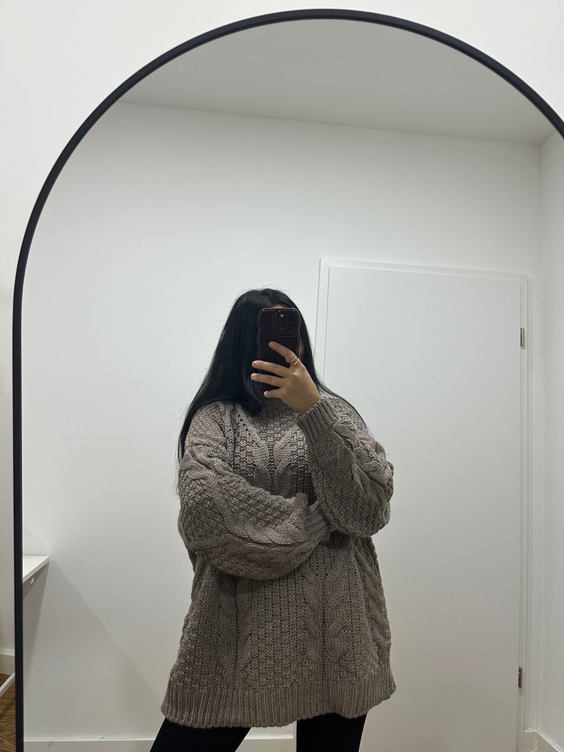 Oversize Strickpullover Taupe