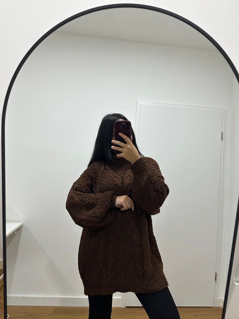 Oversize Strickpullover Braun